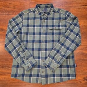 Patagonia Organic Cotton Flannel Plaid Shirts Men's Size M Green